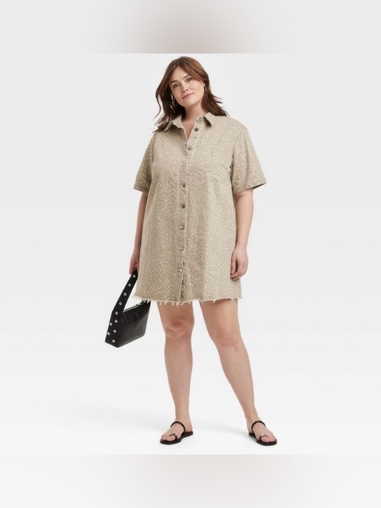 Universal Thread Dresses & Skirts - Universal Thread|Olive cream Leopard print denim button down shirt dress•••NWT